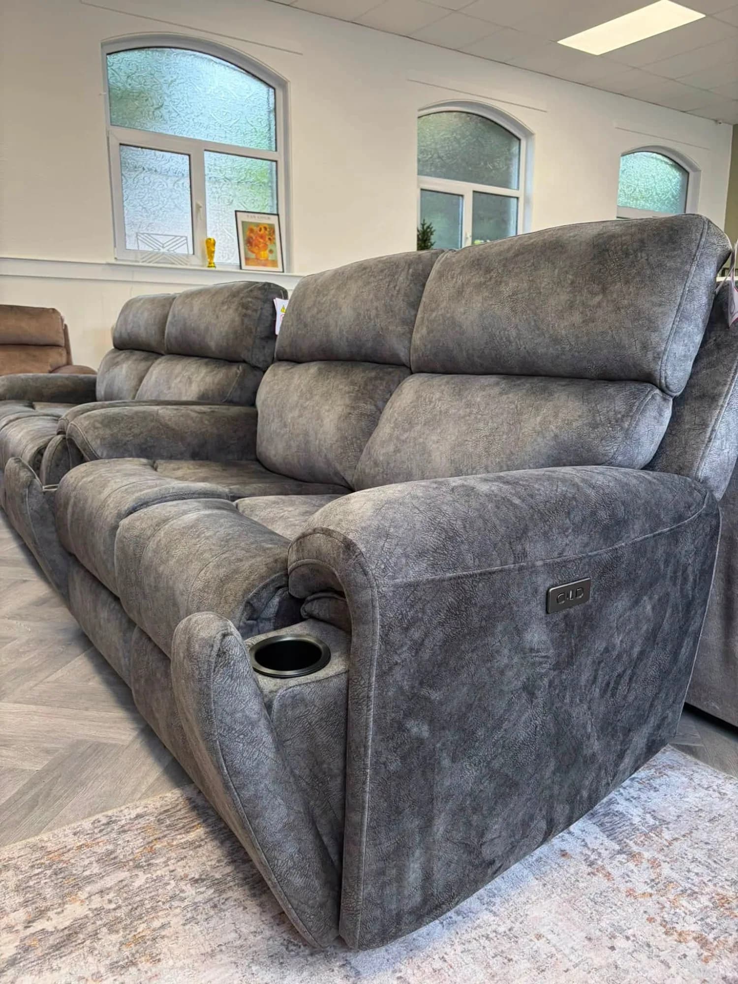 Odyssey Grey Recliner 3 Seater Drinks Holders