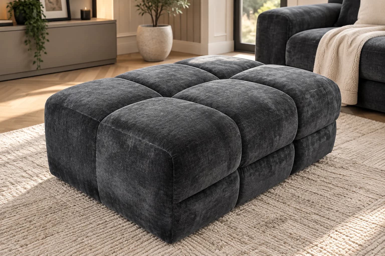 Luxe Black Large Footstool